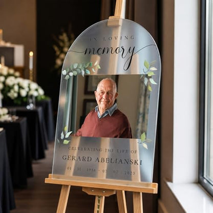 Personalized In Loving Memory Welcome Sign With Photo - Custom White With Eucalyptus Leaves Funeral Welcome Sign - Customized Sign Perfect For Celebrating The Life Of Your Late Loved One - color: Sign 5