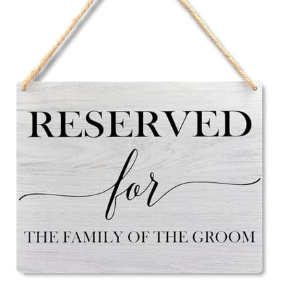Ryeolo Reserved Row Signs for Wedding - Wooden Hanging Signs, 10.2x7.8 Inch (The Family of the Groom) - color: the Family of the Groom