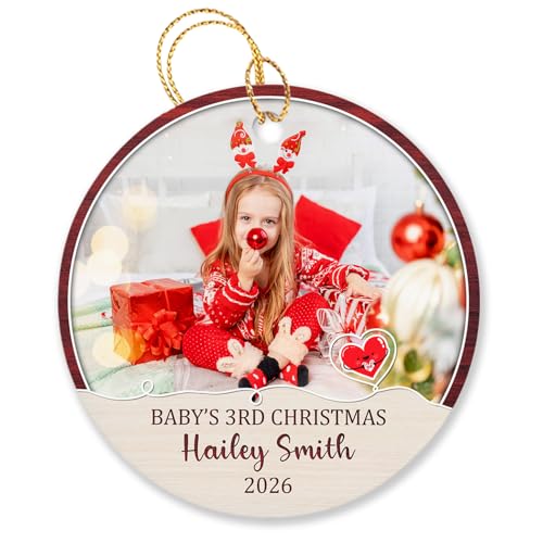 Customized Baby's 3rd Christmas Ornament Gift for Kids Boy Girl, Picture Baby's Third Christmas Ornament 2026, Upload Photo Babys 3rd Xmas Ornaments, Personalized Name Photo Baby Keepsake Ornament - color: Baby's 3rd Christmas Ornament