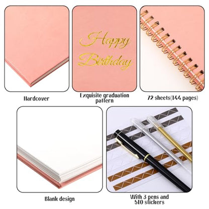 Mooliwe Birthday Guestbook with Pens Stickers Pink Spiral Hardbound Book 8.3 x 6.5 Inch Hardcover Hardbound Signature Guest Book for Photobooth Photo Strips Scrapbook Party Supplies (Pink Birthday) - color: Pink
