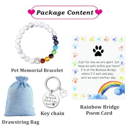 Pet Memorial Gifts Rainbow Bridge Bracelet for Loss of Dog Cat Pet Memorial Bracelet with Rainbow Bridge Poem Card Cat Dog Paw Charm Bracelet Pet Sympathy Gift for Women Men Pet Lovers