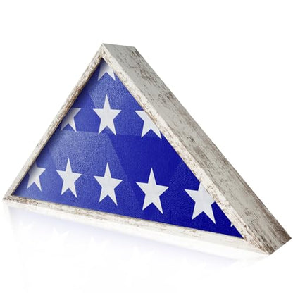 ASmileIndeep Flag Display Case - 5' x 9.5' Funeral & Military Flag Shadow Box with HD Tempered Glass and Wall Mount, Folded Triangle Flag Holder Frame for Veterans, Whitewashed - size: For 5' x 9.5' Flag-Whitewashed