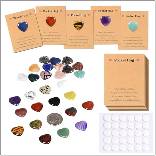 28 Sets Pocket Hug Heart Worry Stone Keepsake Exchange Relationship Cards for Colleagues Family Distance Social Celebration of Life Gift (28 Heart) - color: 28 Heart