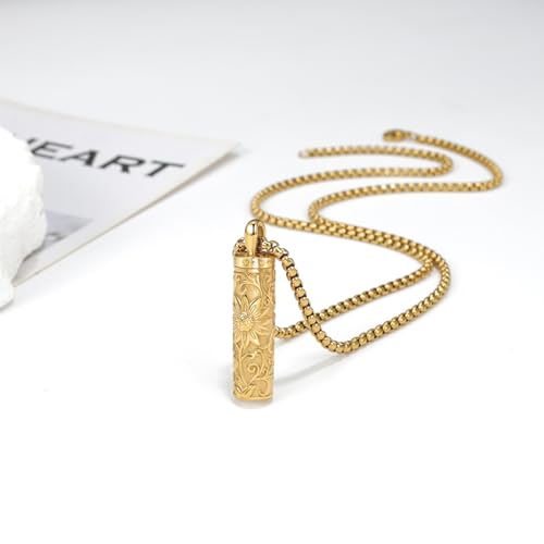 Sunflower Urn Necklace for Ashes: Stainless Steel Cremation Memorial Jewelry Keepsake Pendant Necklace with Filling Kit for Women Men - style: Sunflower Urn Keepsake - Gold