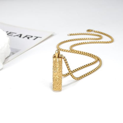 Sunflower Urn Necklace for Ashes: Stainless Steel Cremation Memorial Jewelry Keepsake Pendant Necklace with Filling Kit for Women Men - style: Sunflower Urn Keepsake - Gold