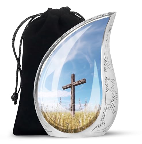 Christ Blue Sky Large Memorial Urns for Human Ashes Adult Man - Urn for Human Ashes Adult Women - Funeral Gift for Burial - 10inch & 200 Cubic Inches Capacity Include Velvet Bag - color: Christ Blue Sky