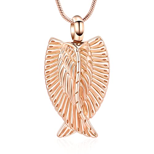 Angel Wings Cremation Jewelry Necklaces Stainless Steel Urn Necklaces for Ashes Memorial Keepsake Pendant for Women Men Gifts With Funnel Kit & Bag - color: RoseGold