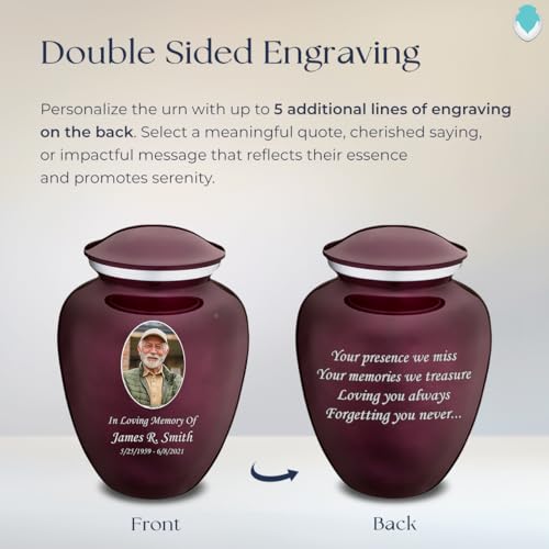 Geturns Embrace Adult Personalized Picture Cremation Urns for Human Ashes I Large Photo Cherry Purple Funeral Urn for Men and Women I 200 lbs - color: Cherry Purple
