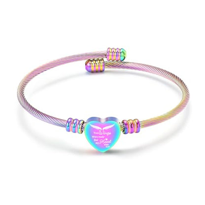Cremation Jewelry Wing Heart Urn Bracelet for Human Ashes for Women Men Memorial Keepsake Cuff Bangle Bracelet - color: Rainbow