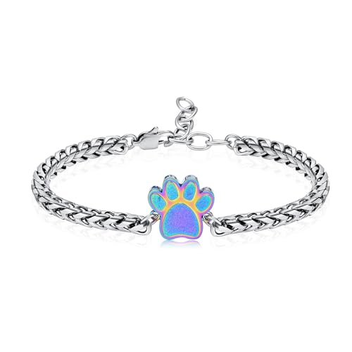 Oinsi Cremation Bracelet for Ashes Pet Paw Print Cremation Jewelry for Dog Cat Stainless Steel Keepsake Memorial Urn Bangle - color: A-Sliver-Colorful
