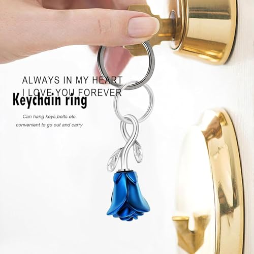 zeqingjw Urn Keychain Cremation Jewelry for Ashes Rose Flower Memorial Keychain Funeral Keepsake Ashes Pendant Gift - color: Blue