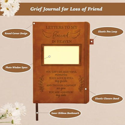 Friend Grieving Gift, Sympathy Condolence Remembrance Memorial Gifts | Letters To My Friend In Heaven Faux Leather Journal Window Cover 200 Pages A5 Lined for Someone Who Loss of Friends - style: Friend