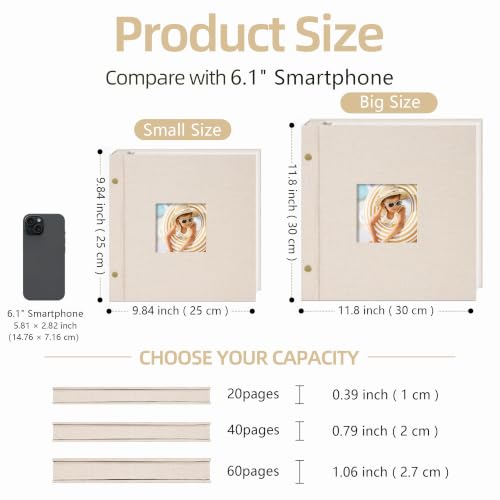 Linen Self Adhesive Photo Album 12x12 60 Pages Beige | Window cover, Scrapbook album, 4x6 5x7 8x10 photos, Wedding, Family moments - color: Beige, size: 60 Pages (30 Sheets), 12 x 12 Inch