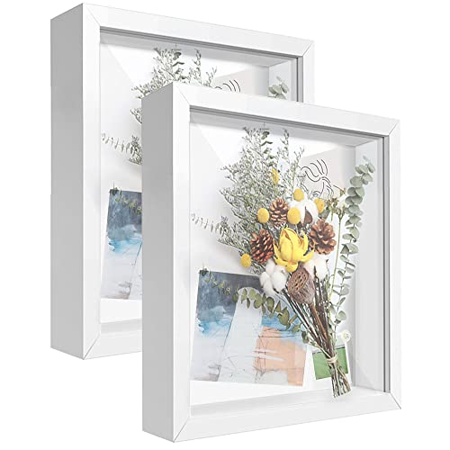 8x10 Shadow Box Frame Display Case with Letter Stickers, 3D Picture Frame, Display Case Box for Memorabilia, Baby Items, Wedding Memories, Crafts, Tickets and Photos(2Pcs-White, 8x10) - color: 2pcs-white, size: 8x10