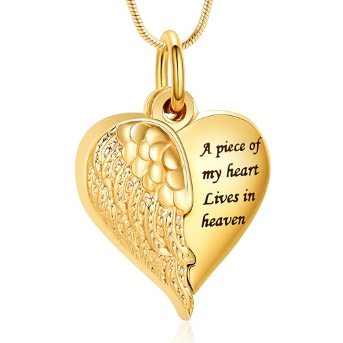 Cremation Jewelry Heart Urn Necklace for Human Ashes for Women Men A Piece of My Heart Lives in Heaven Memorial Ashes Keepsake Pendant - color: Gold-Brother