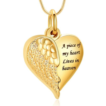 Cremation Jewelry Heart Urn Necklace for Human Ashes for Women Men A Piece of My Heart Lives in Heaven Memorial Ashes Keepsake Pendant - color: Gold-Brother