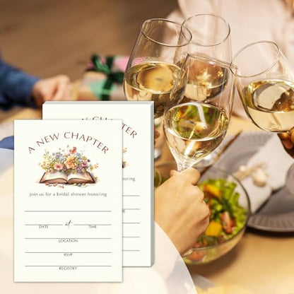 WwongxianB A New Chapter Bridal Shower Invitations Cards, Set of 25 Floral Book Fill in Style Invites Cards with Envelopes, Wedding New Couples Engagement Bachelorette Party Supplies-T04 - color: Floral Book
