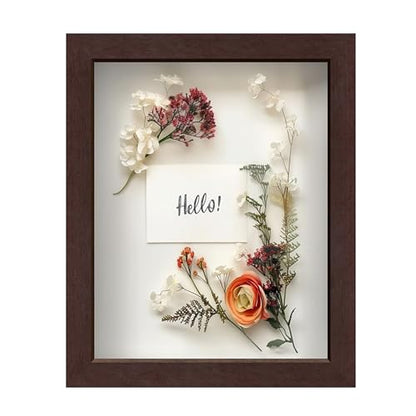 FrameWorks Mahogany Wooden Shadow Box Frame - 8' x 10' Display Case with Soft Felt Back, Tempered Glass, Elegant White Ball Push Pins - color: Mahogany, size: 8"x10"