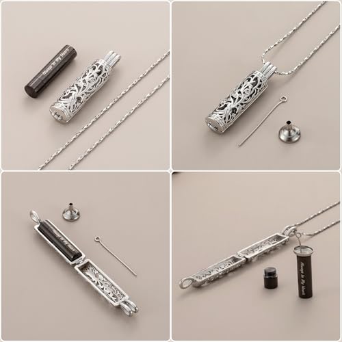 Cylinder Urn Necklace Crystal Tree of Life Cremation Jewelry Pendant for Women Men Vial Cremation Ash Pendant Loved One Memorial Jewelry with Mini Keepsake Urn Ash - Always In My Heart - color: Silver-Black-Always In My Heart