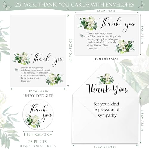Marspark 25 Pack Funeral Thank You Cards Sympathy Envelopes, Lily | Bereavement Message Memorial Postcards with Stickers, for Loved Ones Family Friends, Celebration of Life - style: Lily