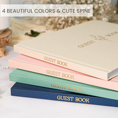 Wedding Guest Book, Polaroid Photo Guestbook for Baby Shower, 9x7.5" | Table Sign Included, Gold Stamping, Twill-Textured Hardcover, Perfect For Bridal Party & Baby Shower, White - color: Flower-beige