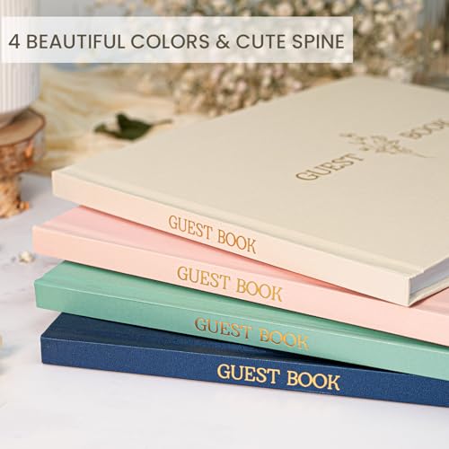 Wedding Guest Book, Polaroid Photo Guestbook for Baby Shower, 9x7.5" | Table Sign Included, Gold Stamping, Twill-Textured Hardcover, Perfect For Bridal Party & Baby Shower, Navy - color: Flower-navy