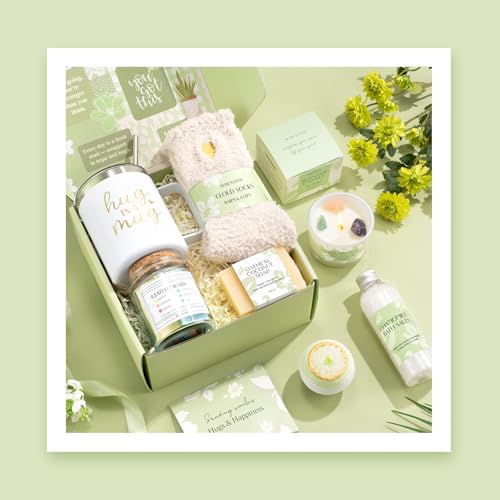 Self Care Get Well Soon Gift Baskets for Women, 8pcs Christian Birthday Gifts for Women Inspirational Christmas Ideas for Mom Her Friend, Care Package After Surgery Thinking of You Sympathy Box - color: Green