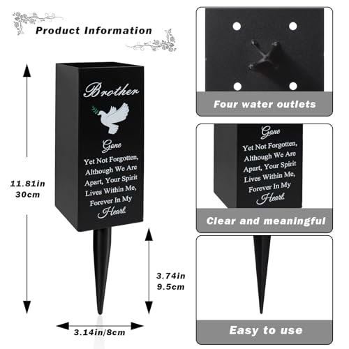 Brother Metal Cemetery Vases - Grave Decorations with Stake, Memorial Markers, Outdoor Yard Sign
