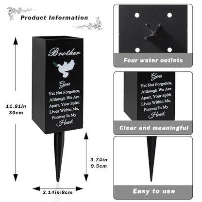Brother Metal Cemetery Vases - Grave Decorations with Stake, Memorial Markers, Outdoor Yard Sign