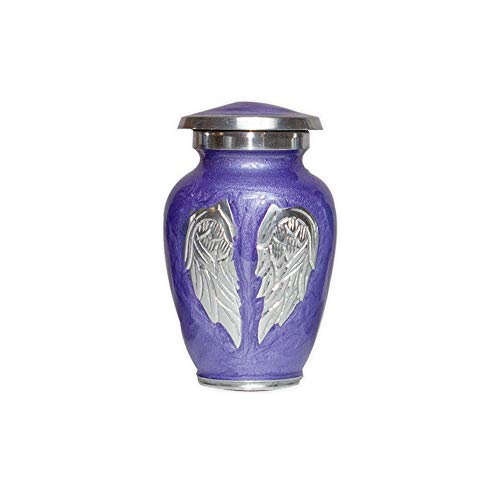 Lilac Angel Wings Funeral Cremation Keepsake Urn with Velvet Bag (Lilac, Small) - color: Lilac, size: Small