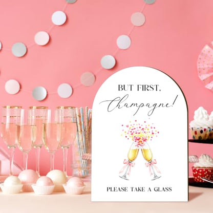But First, Champagne Wedding Welcome Wooden Sign, Gender Reveal Graduation Baby Bridal Shower Birthday Party Decorations, Reception Ceremony Home Bubbly Bar Supplies, 7x10 Inches - color: champagne
