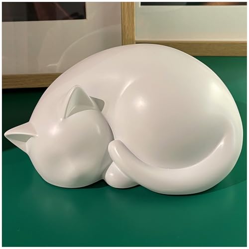 Sleeping Cat Memorial Urn,Resin Cremation Keepsake (White) - color: White