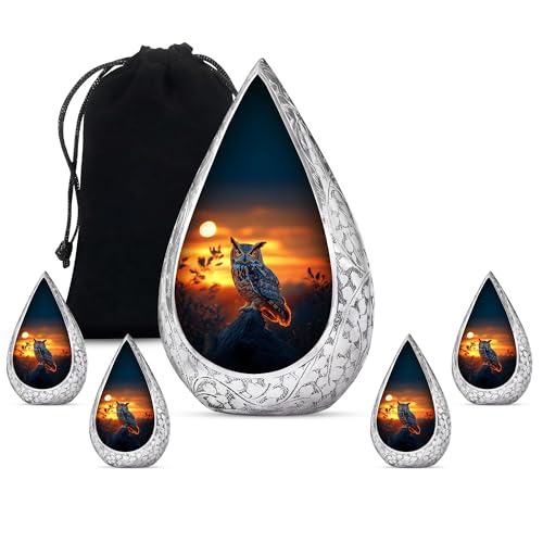 Owl Cremation Urns for Dad - Large Drop Sunset Funeral Urns for Women 10&3" - color: Owl-4, size: 10 Inch & 3 Inch