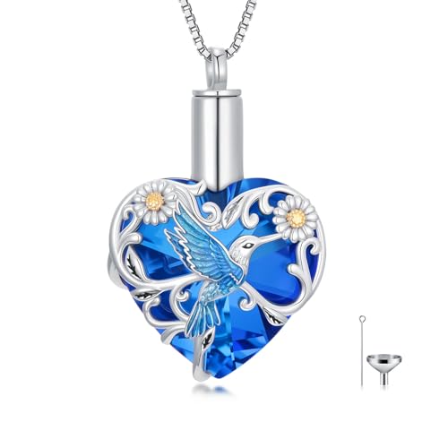Urn Necklaces for Ashes 925 Sterling Silver Cremation Necklace Ash Pendant Memorial Jewelry Keepsake Gifts for Women - style: 1-Hummingbird