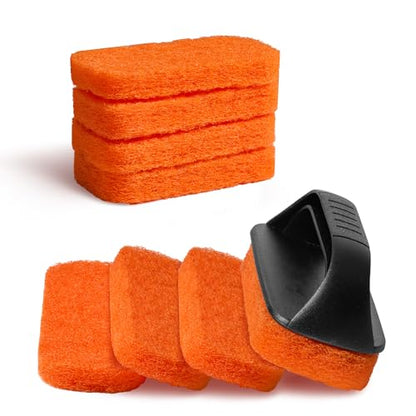 Griddle Cleaning Kit for Blackstone with 8 Scouring Pads & 1 Handle | Flat Top Grill Cleaning Kit, Griddle Accessories, Multi-Functional Scrubber Pads, Easy to Use & Clean (9 PCS) - color: Orange-9 Pcs
