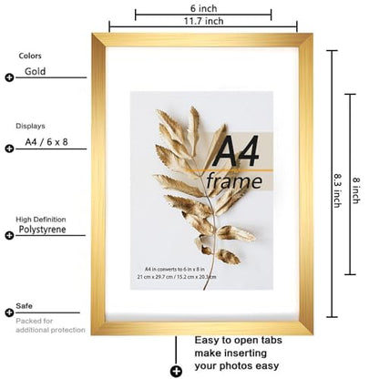 A4 Picture Frame Gold 3 Pcs set can Display 6x8 Picture with Mat or A4 Without Mat on the Wall - color: Gold, size: A4-3Pack