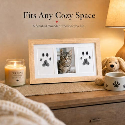 Pet Memorial Photo Frame, No-Mess Paw Print Ink Pad Kit for Dog Cat, Rustic Pet Loss Sympathy Keepsake, Cherish Furry Family Member Memory（Natural Wood） - color: natural wood