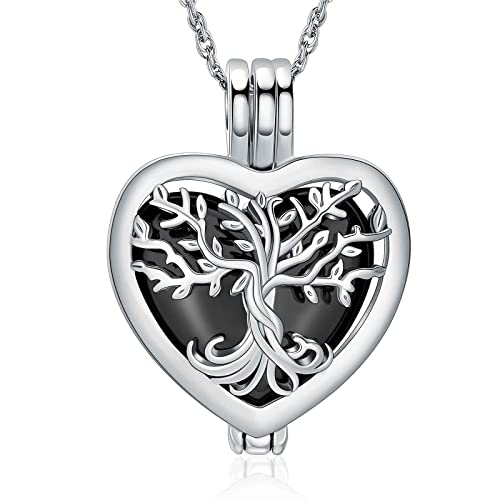 shajwo Heart Cremation Jewelry Tree of Life Urn Ashes Necklace for Women Men Loved One Memorial Human Ash Pendant - color: Tree-Black