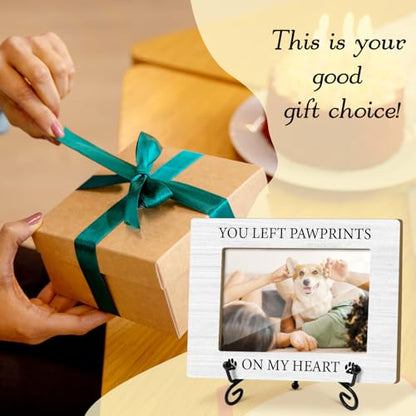 Pet Memorial Frame - You Left Paw Prints On My Heart, 4x6 Wooden Frame with Stand, Pet Memorial Gifts For Loss Of Pet, Home Office Desk Shelf Decorations -49 - style: Leave a mark of love