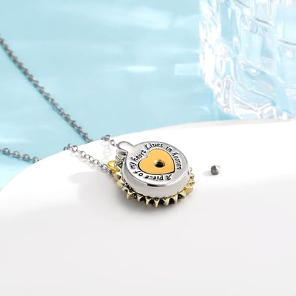 MeiceM Heart Crystal Urn Necklace for Ashes A Piece Of My Heart Lives In Heaven Cremation Jewelry Angel Wings Memorial Keepsake Pendant - color: Gold+Silver