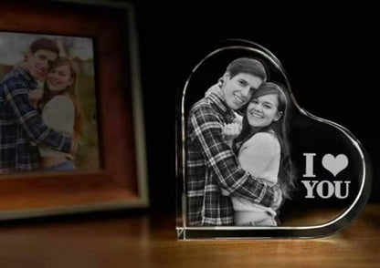 Crystal Heart Photo Frame, Upright Heart Crystal Keepsake，Transparent 3D Laser-Etched, Tabletop Display - size: Upright Heart