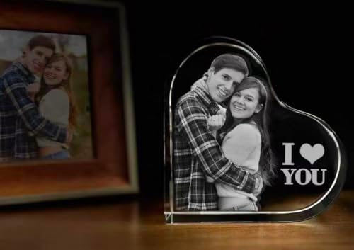 Crystal Heart Photo Frame, Upright Heart Crystal Keepsake，Transparent 3D Laser-Etched, Tabletop Display - size: Upright Heart