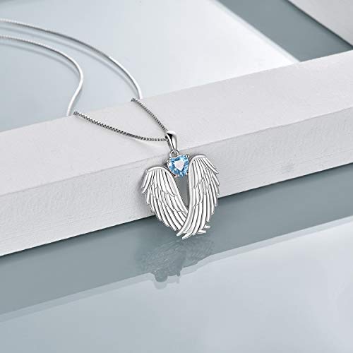 YFN Angel Wings Necklace 925 Sterling Silver Guardian Angel Wings Pendant Necklace Birthstone Necklace for Women Girls Christmas Jewelry Gifts - color: December-Blue