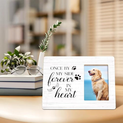 Pet Memorial Gifts for Dogs,Sympathy Gift for Loss of Dog,Remembrance Gifts for Loss of Dog,Once by My Side Forever in My Heart Wood Picture Frame - style: forever in my heart