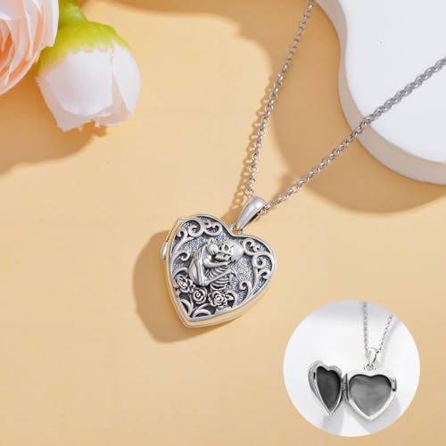 Personalized Heart Locket Necklace That Holds Pictures 925 Sterling Silver Custom Photo Lockets Necklaces Jewelry Gifts for Family Women Lover - color: Cat and Skull, style: Locket Only