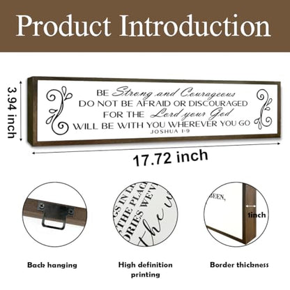 Be Strong And Courageous Sign Wall Decor 17.8x4x1.2 Farmhouse Living Room Plaque Joshua 1:9 Bible Verse Inspirational Quote Positive Faith Home Hanging Rustic Catholic Scripture Christian Art - color: Religion Sign 20