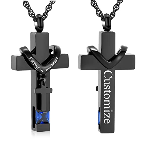 shajwo Cross Urn Necklace for Ashes Birthstone Rose Flower Cremation Jewelry for Women Gilrs Keepsake Memorial Ashes Pendant - color: A-customize