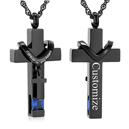 shajwo Cross Urn Necklace for Ashes Birthstone Rose Flower Cremation Jewelry for Women Gilrs Keepsake Memorial Ashes Pendant - color: A-customize