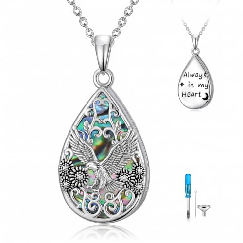 WINNICACA Urn Necklaces for Ashes 925 Sterling Silver Butterfly Hummingbird Dragonfly Teardrop Ash Necklace Cremation Jewelry Urn Pendants for Women Memorial Gifts for Birthday Christmas Funeral - style: 12-Eagle Urn Necklace