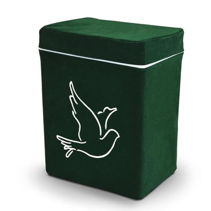 Velvet Urn Bag with TSA Approved Cremation Container | Holds Cremated Ashes of Human Adult | For Use in a Niche or Ground Burial | Fits Crowne Burial Urn Vault (Green with Dove) - color: Green With Dove
